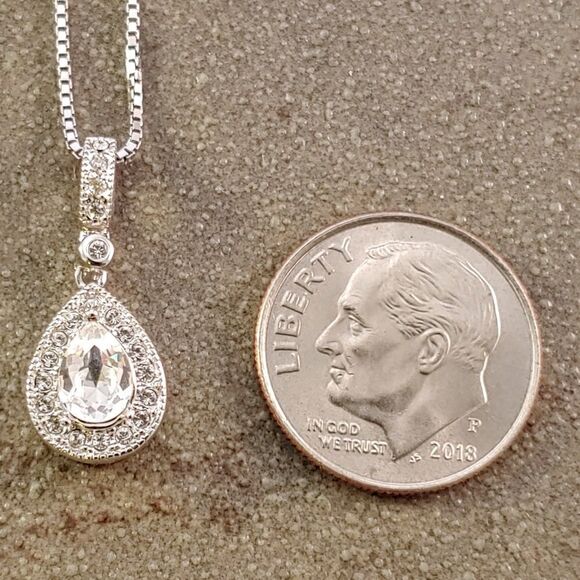 Sterling Silver Pear Clear CZ Necklace - Picture 4 of 6